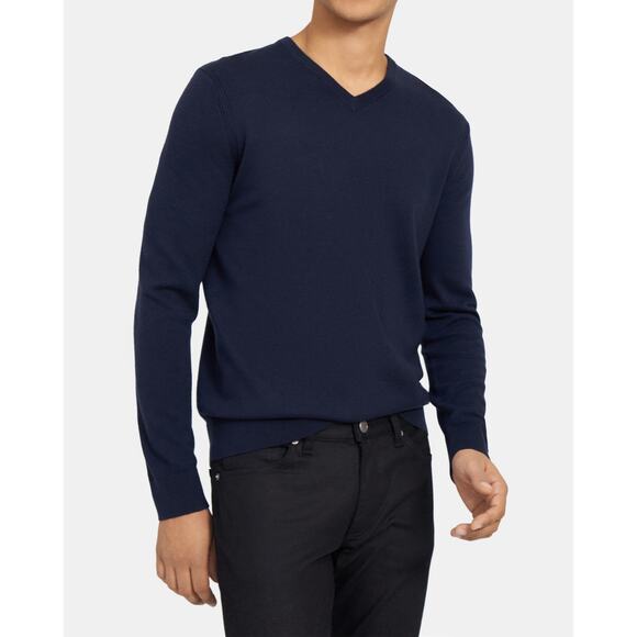 Theory Riland Long Sleeve V-Neck Sweater Merino Wool Blend Navy Blue Size Small - Picture 3 of 9